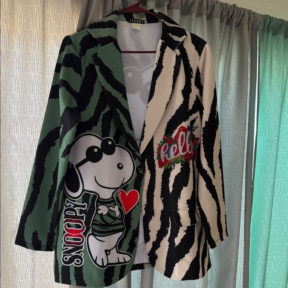 Snoopy Graphic Blazer with Zebra Print